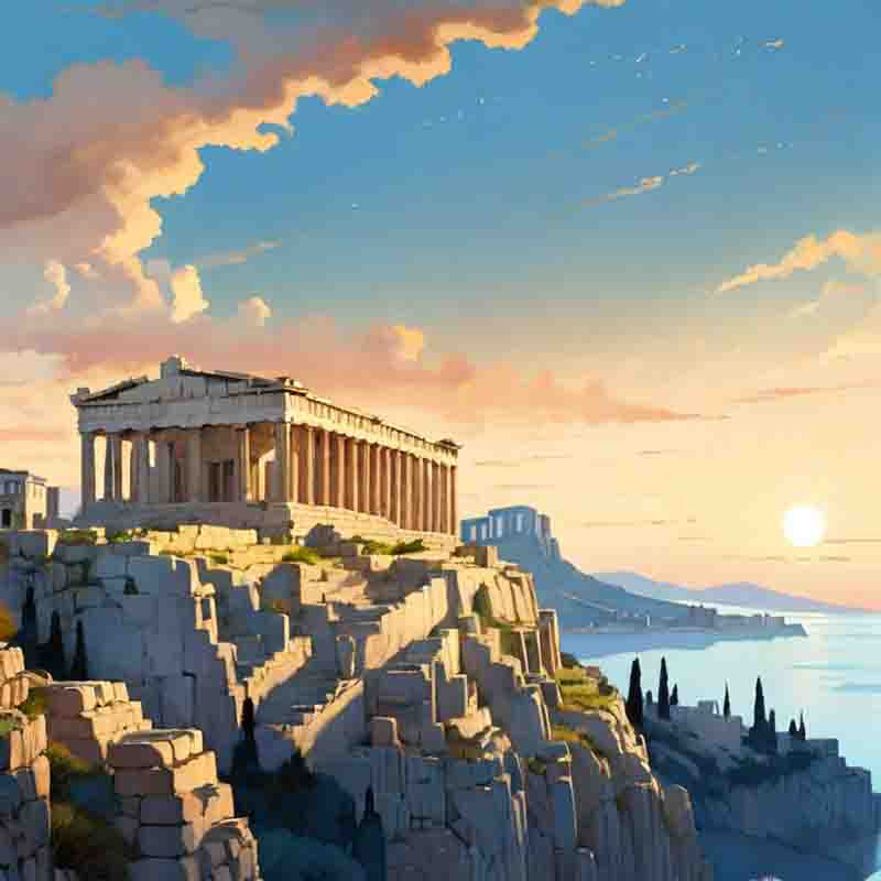 Illustration des Parthenon in Athen, eines prächtigen antiken griechischen Tempels, der der Göttin Athene geweiht ist.