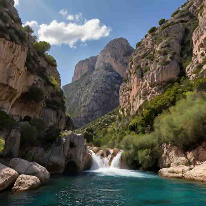Atemberaubende Wasserfälle inmitten der majestätischen Berge Mallorcas.
