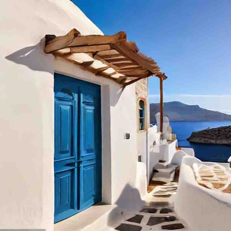 Atemberaubender Blick über eine griechische Insel, die für ihre beeindruckende Architekture bekannt ist.
